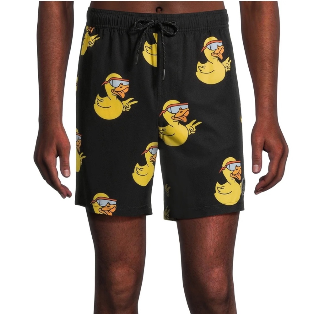 Neff Men's rubber ducky Print elastic drawstring waist Swim Trunks 7" size L